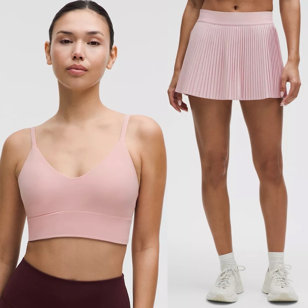 NWT Lululemon Set Varsity Pleated Skirt and Scoop Neck Bra Pink Haze - Picture 2 of 16